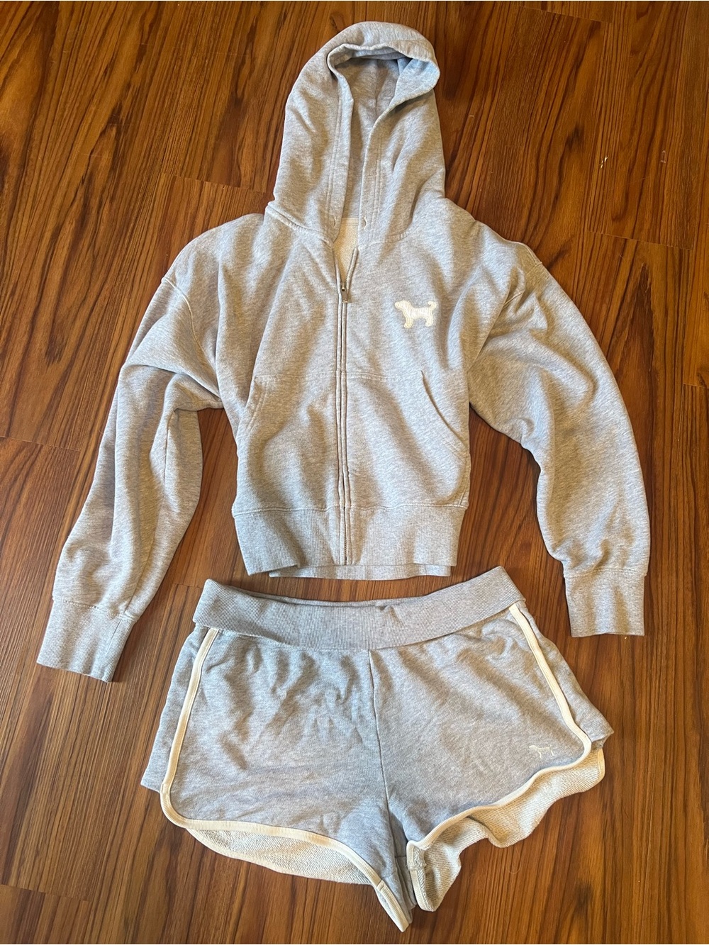 PINK Victoria’s Secret Large Grey Hoodie & Shorts Set - Casual Activewear